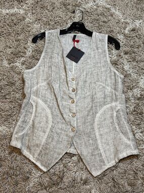 NWT Inizio Made in Italy V-Neck Button Front Vest Mineral Wash size Large